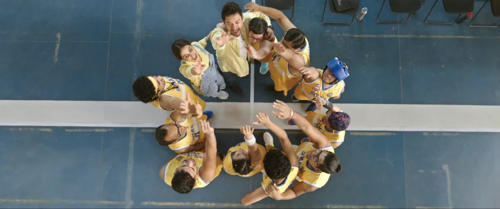 Movie huddle scene